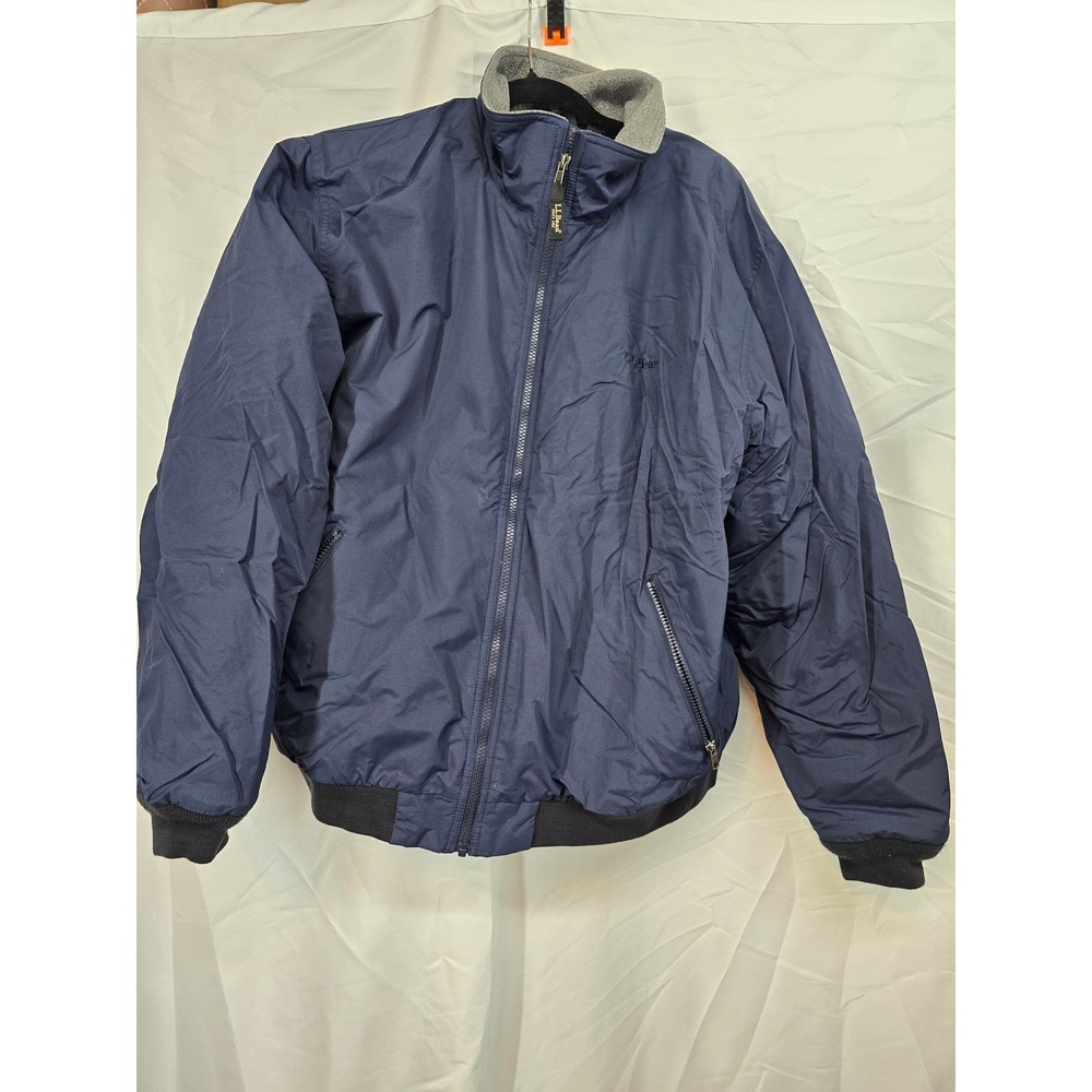 LL Bean Mens Warm-Up Jacket Navy Blue Fleece Lined Bomber XL 205107